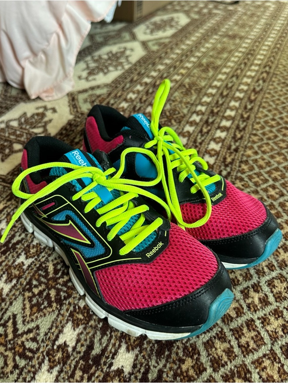 Reebok Girls Pink, Neon Green & Teal Athletic Sneakers